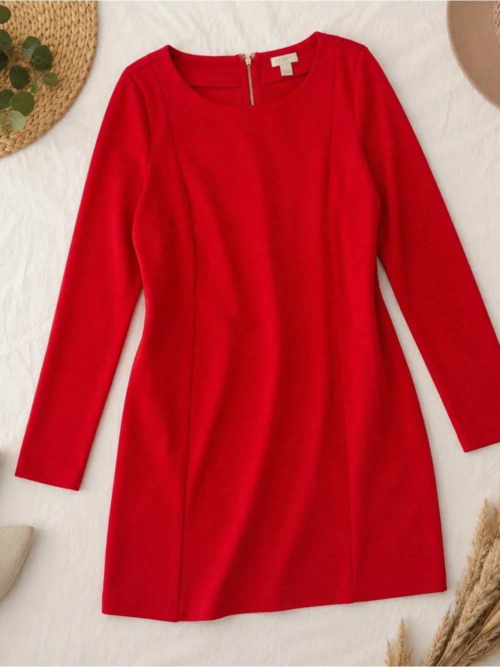 J. Crew Red Long-Sleeve Shift Dress